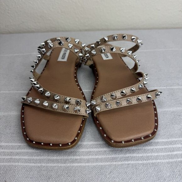 Steve Madden Skylar Slip On Studded Strappy Flat Sandal Bling Tan Silver 7.5 - Picture 7 of 11